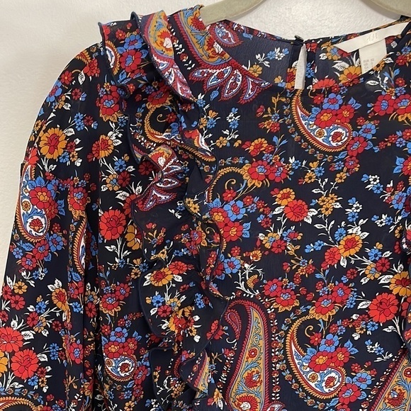 H&M Exaggerated ruffle paisley floral print  long sleeve blouse Size 2 - Picture 3 of 10